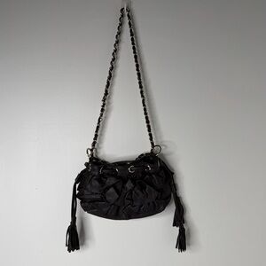 Adrienne Vittadini Black Ostrich Embossed Ruffle Hobo Bag Vintage Y2K